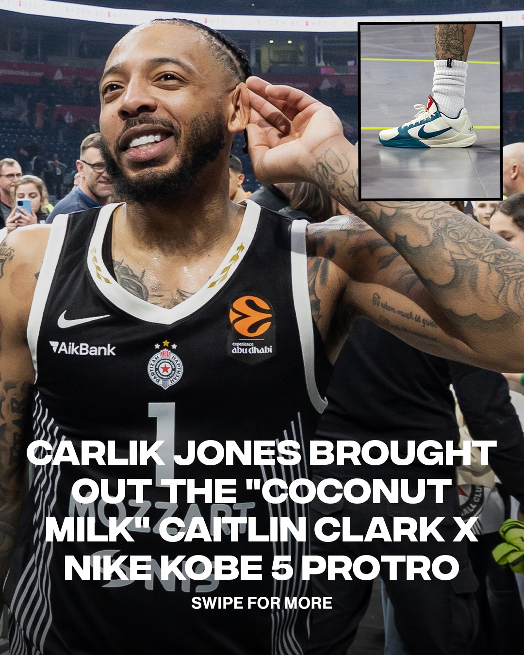 Carlik Jones debuted the “Coconut Milk” Caitlin Clark x Nike Kobe 5 Protro in the EuroLeague 🥥

📸: GETTY images