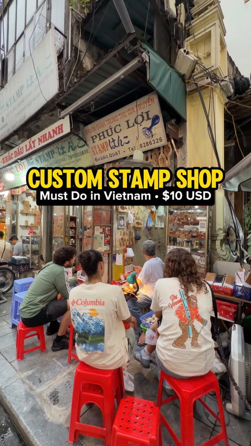 must do in vietnam for a custom souvenir!! made the CUTEST stamps of my family’s pets and loved ones ❤️ they’re ready same day OR next day, depending on how many you get. You pay about $10 (250,000 VND) per person/pet! 

PRO TIP: you can make a couples stamp for wedding invites! It’d be $20 for two faces. Wish I knew about this when I was engaged! 

Highly recommend showing the owner multiple photos and having him tell you which is best, since he’s the one carving it for you! 

I went to Phuc Loi Stamp in the Old Quarter in Hanoi. I’m sure other cities like HCMC have this, too!! Make sure to give the other local businesses some love tho!!! There’s a few stamp shops here all in a row ❤️

#vietnam #vietnamtravel #hanoi #customstamp #traveltips