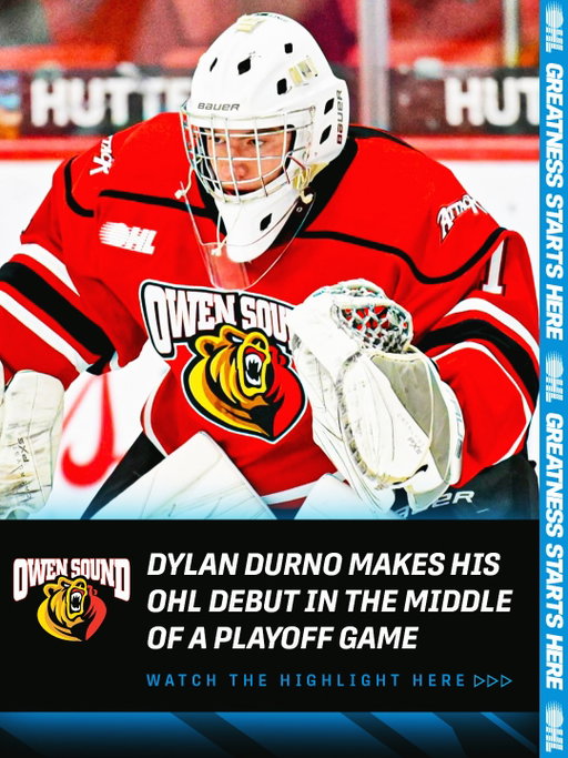 He only got called-up this morning👀

Dylan Durno enters the @attackohl net to make his #OHL debut, and makes a couple of big stops!

#FLNTvsOS | #OHLPlayoffs