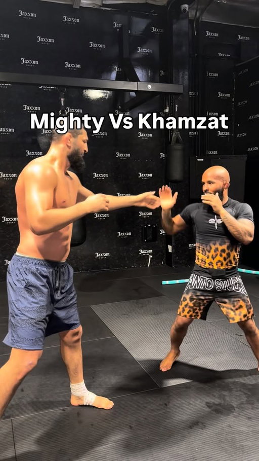 One of the greatest of all time @mighty in @santostudios new Santo Sport & Santo Submission & one of the most dominant champions ever @khamzat_chimaev - who would win in a title fight?