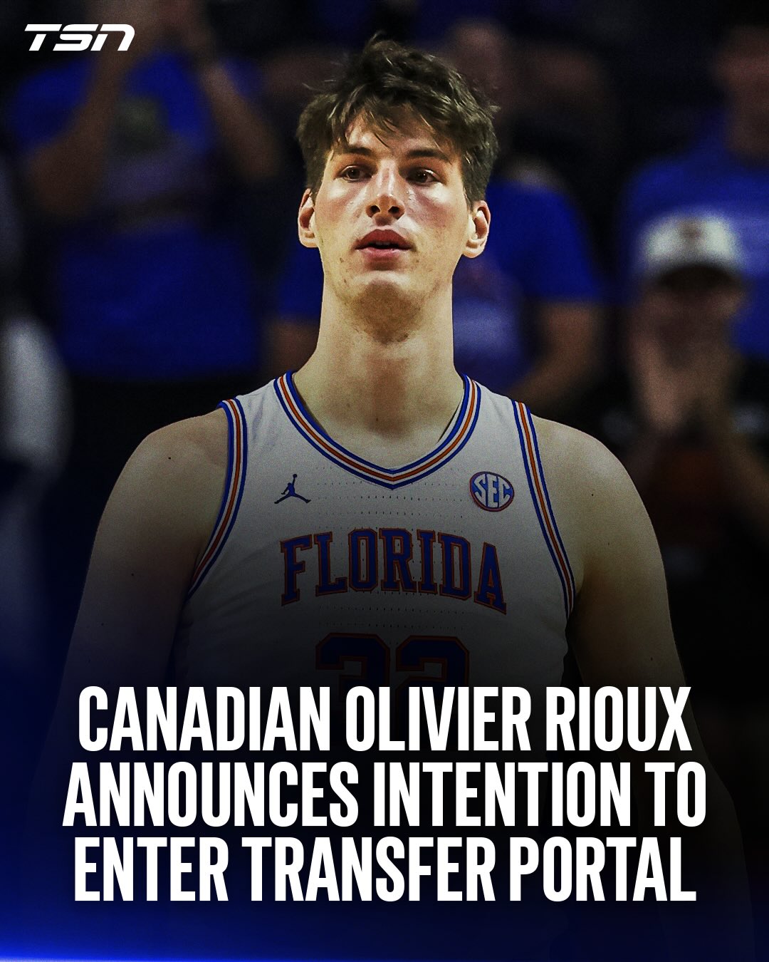 Canadian big man Olivier Rioux announces his intention to leave Florida and enter the transfer portal.