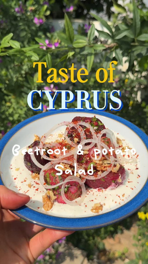 Welcome back to Taste of Cyprus! Today with my mum we are making beetroot and potato salad 

recipe:
5 beetroots
10 baby potatoes 
Handful of parsely 
& mint
Touch of vinegar (I used apple cider)
20ml olive oil
sweet white onion 
sumac & pul biber 
Walnuts to garnish 

Tahini yogurt recipe:
4 tbps yogurt 
1 tbsp tahini 
1 lemon zest & juice 

method:
Add beetroot and potatoes to seasons water and boil until soft, while that’s boiling make tahini yogurt, mix all ingredients for it together. Once beets and potatoes are cooked put into a bowl add chopped herbs season with olive oil and vinegar, add them on the yogurt and garnish with fine rings of onion. Sweet and fresh onion! 

#tasteofcyprus #beetrootpotatosalad #potatosalad #cyprusfood #tahiniyogurt