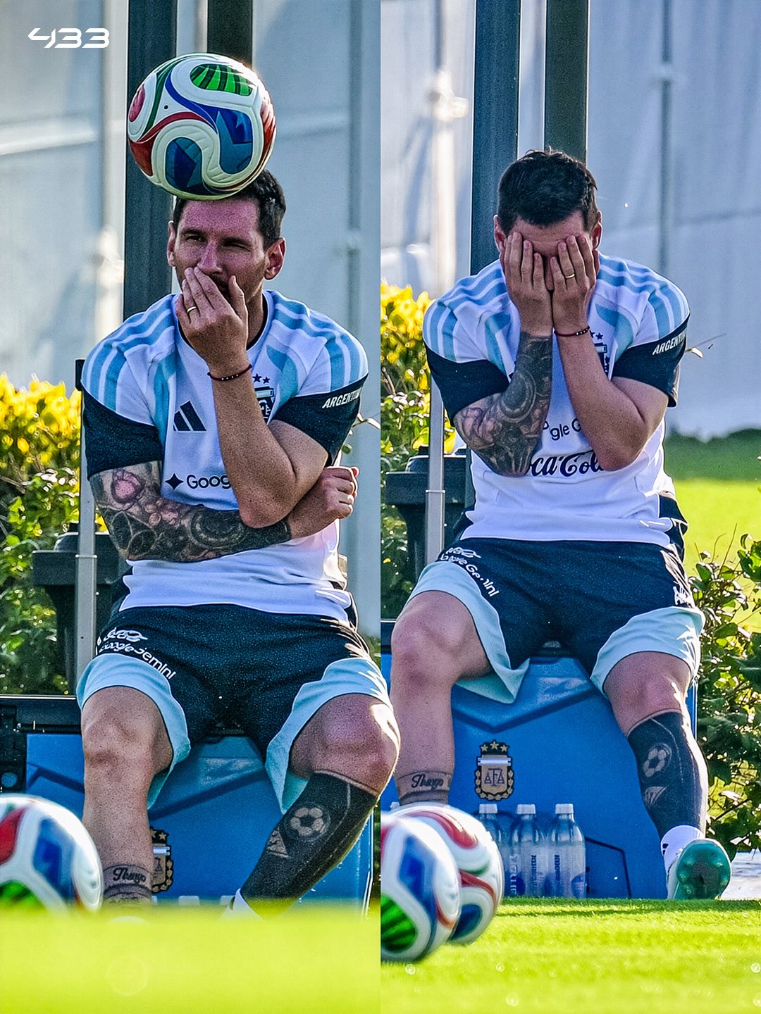 𝐌𝐞𝐬𝐬𝐢 𝐜𝐨𝐮𝐥𝐝𝐧’𝐭 𝐡𝐢𝐝𝐞 𝐡𝐢𝐬 𝐞𝐦𝐨𝐭𝐢𝐨𝐧𝐬 🥺🇦🇷

Today was possibly the last-ever training session of Lionel Messi at Ezeiza training complex, according to AFA photographer Manuel Cortina… 📸

So many legendary memories with Argentina — You could see Messi was clearly moved by it 🩵

Luckily, there will be one final World Cup with Messi for Argentina 🌍🏆

𝑻𝒂𝒌𝒊𝒏𝒈 𝒊𝒕 𝒂𝒍𝒍 𝒊𝒏 🥹✨