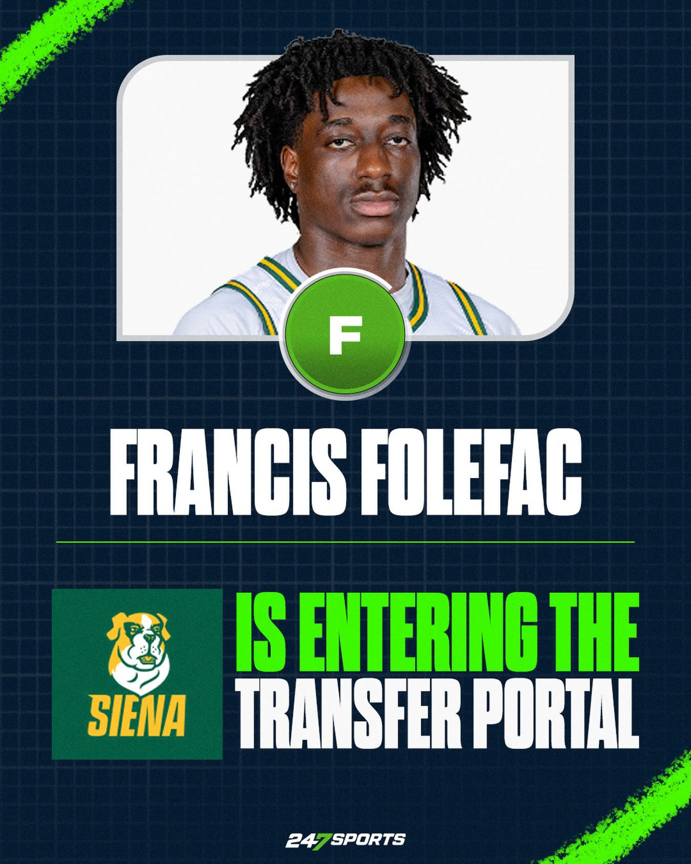 Siena forward Francis Folefac is entering the transfer portal, @247sports is told.

Folefac averaged 11.3 points and 5.3 rebounds this season.