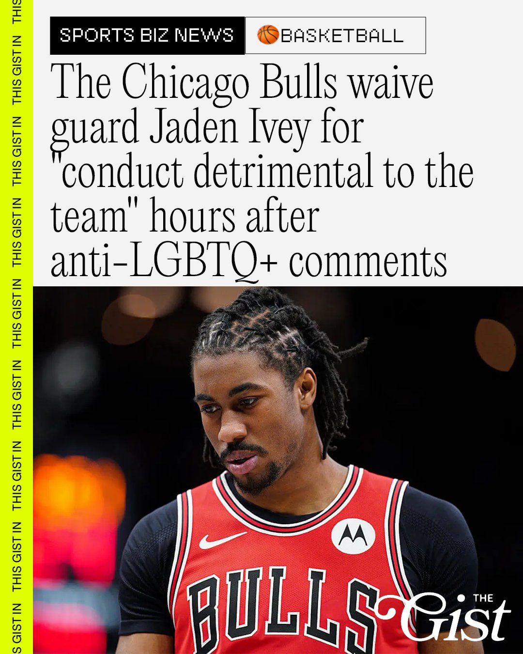 The NBA has not publicly commented on Ivey’s release or his remarks. 🤐⁣
⁣
The Chicago Bulls waived guard Jaden Ivey on Monday for “conduct detrimental to the team,” just hours after an Instagram Live where he criticized the NBA’s support of the LGBTQ community and Pride Month. 🧐⁣
⁣
Ivey had gone live multiple times over the past week after the Bulls benched him this season due to knee issues. During Monday’s stream, he accused the league of promoting “unrighteousness.” 😵‍💫⁣
⁣
After being waived, he returned to Instagram Live, saying the team’s explanation was “a lie” and insisting he was simply “preaching about Jesus Christ.” 🤨⁣
⁣
Bulls head coach Billy Donovan later addressed the move, saying the organization holds “a high level of respect” and professionalism as a standard for everyone in the building. 💯⁣
⁣
#menssports #nba #basketball
