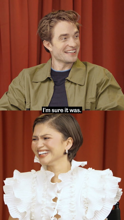 You wore a what up your where? 🤨😵‍💫 Robert Pattinson tries to fool his 'The Drama' costar Zendaya with a hilarious story about an unfortunate costume he had to wear for a film. 😂 #LieVsLie