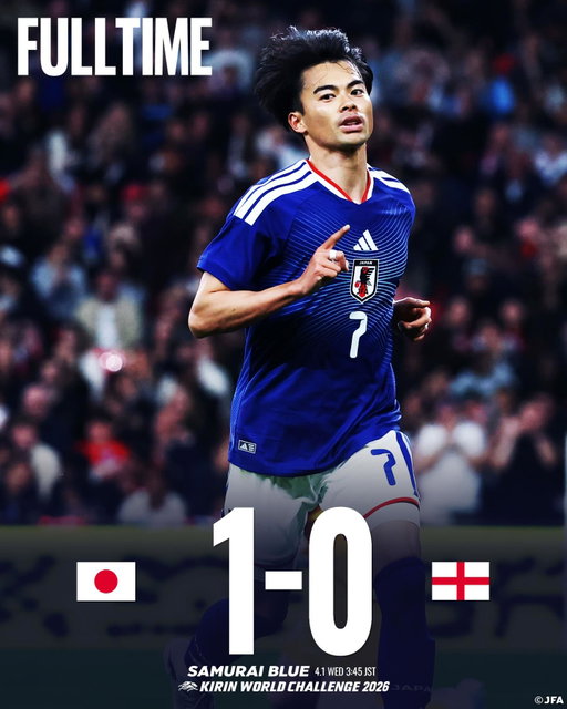 .
🔹試合終了🔹️

🏆キリンワールドチャレンジ2026
🇯🇵#SAMURAIBLUE 1-0 イングランド代表🏴󠁧󠁢󠁥󠁮󠁧󠁿

📺NHK Eテレ
📱U-NEXT

#最高の景色を #サッカー日本代表