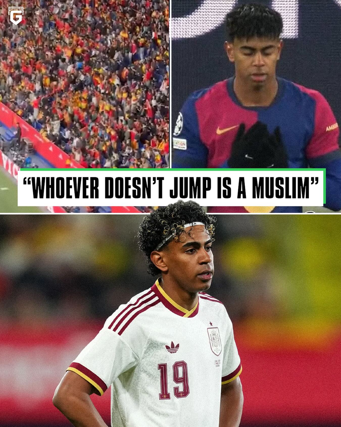 Spain fans were heard chanting ‘Whoever doesn’t jump is a Muslim’ during their friendly against Egypt, despite Lamine Yamal being a Muslim himself… 🕋

The 18-year-old went on to be substituted at half-time for Victor Munoz 😥