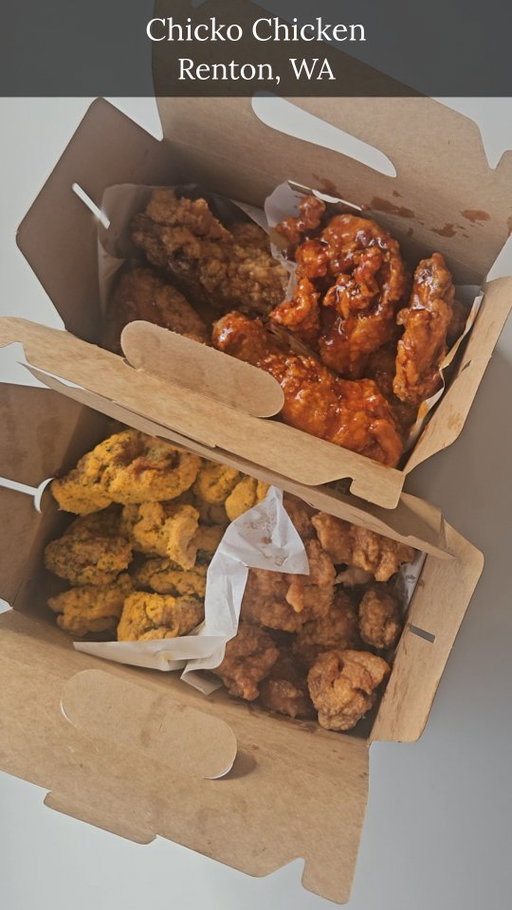 So excited for a Korean Fried Chicken (oh look, KFC😉) to open so close to us in Renton! @chicko.chicken.renton is currently in their soft opening with the grand opening happening some time next month! I am a fan of their Federal Way location so having this closer to home is super nice and convenient (and maybe dangerous, he he )

We ordered two half & half combos with:
Yangyeom
Soy Garlic
Cheese Snow which I think ended up being Herb & Cheese, but it was still good!
Honey Butter

You can get boneless, bone-in, or wings 🍗🍗
Prices range from $12.90 to $26.90 (or more with wings or combos)

📍10703 SE Carr Rd, Renton, WA 98055
Right across the lot from Fred Meyer.

#kfceats #rentonwashington #rentonwa#koreanfriedchicken #seattlefoodie