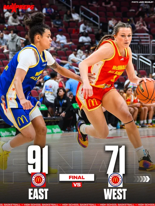 The East stumped the West in the McDonald's Girls Basketball All-American Game, fueled by MVP Saniyah Hall. The USC commit from SPIRE Academy (OH) dropped 21 points to lead all scorers. 🏀🔥