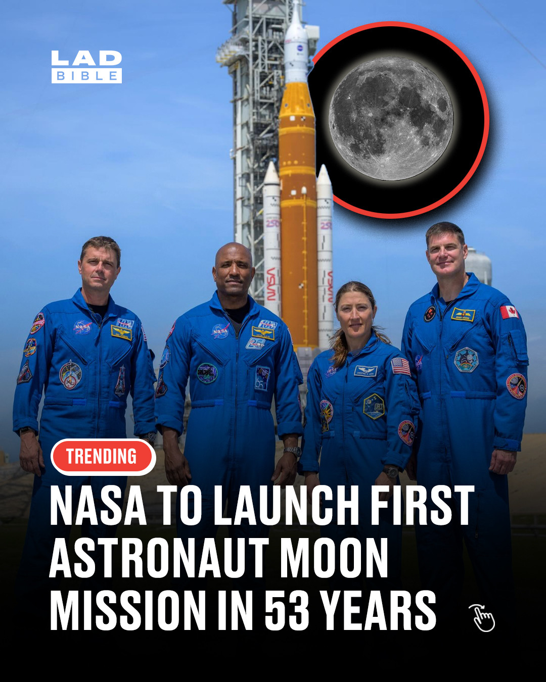 We’re going back to the Moon 🌕🚀⁠
⁠
NASA is set to launch its Artemis II mission today, marking the first time humans will travel beyond low Earth orbit in more than 50 years.⁠
⁠
The crew of four astronauts will fly around the Moon on a 10-day mission, travelling roughly 685,000 miles before returning to Earth. While they won’t land, the flight is designed to test systems and gather data ahead of future missions aiming to put humans back on the lunar surface.⁠
⁠
It’s also a historic moment for representation in space, with Christina Koch set to become the first woman, Victor Glover the first person of colour, and Jeremy Hansen the first non-American to travel into deep space.⁠
⁠
The launch is a major step in NASA’s long-term plan to build a permanent human presence on the Moon later this decade 🚀⁠
⁠
#science #space #ladbible