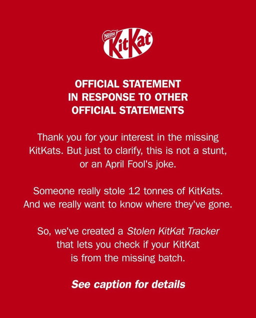 Help us find them. Use the Stolen KitKat Tracker. Link in bio. 

-
Aidez-nous à les trouver. Utilisez le traqueur des KitKat volés. Lien en bio.