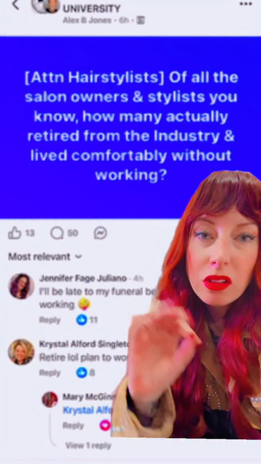 “Get a Husband or work til death”. Man. That is bleak. So let’s talk about it. This industry has been all around for a long time. Is there no other way that we can organize and protect our ourselves so that we can one day retire? And live comfortably? 
*The amount of hairstylists that I’ve known that have quit just so that they can work in an industry with a pension or more security is huge. That has never occurred to me in my life, so I’ve had to make some choices earlier to protect myself, but is it enough? Probably not. What’s your take on this?!