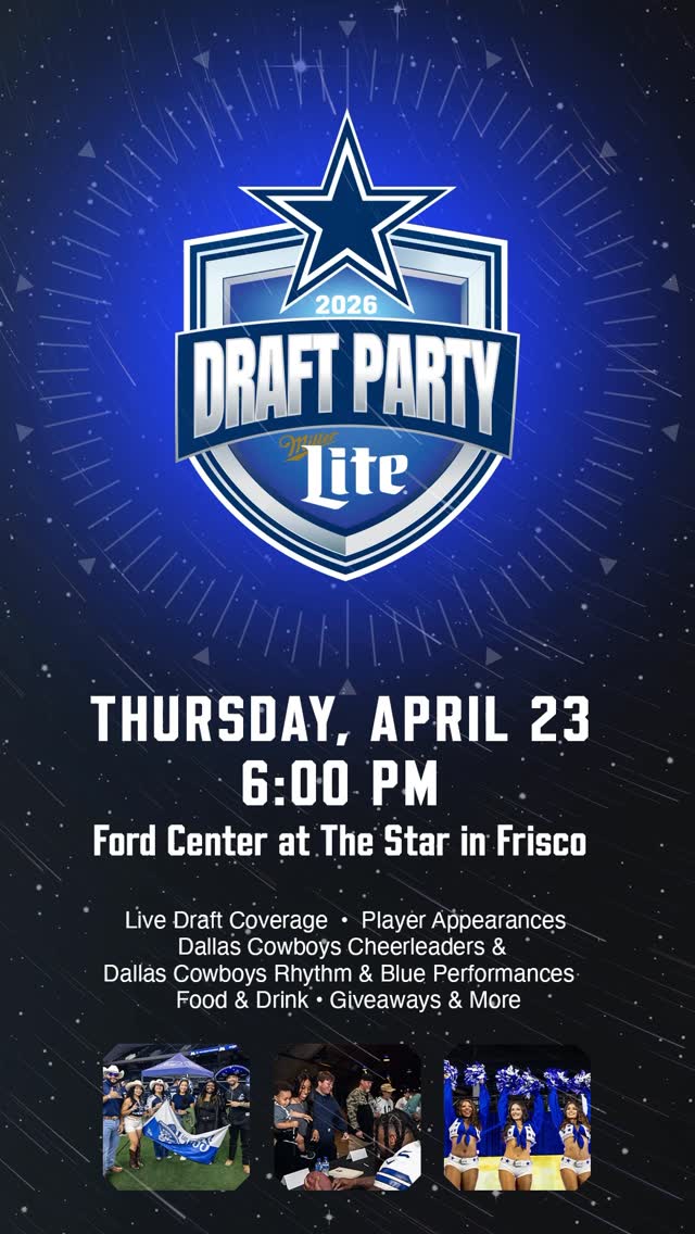 Draft Day Coming Soon ⭐️ 

4/23: #CowboysDraft Party presented by @millerlite 
4/25: Draft Day 5K presented by @bswhealth 
4/25: Tails and Touchdowns: Draft Edition presented by @thefarmersdog 

Visit the link in our bio for more!
