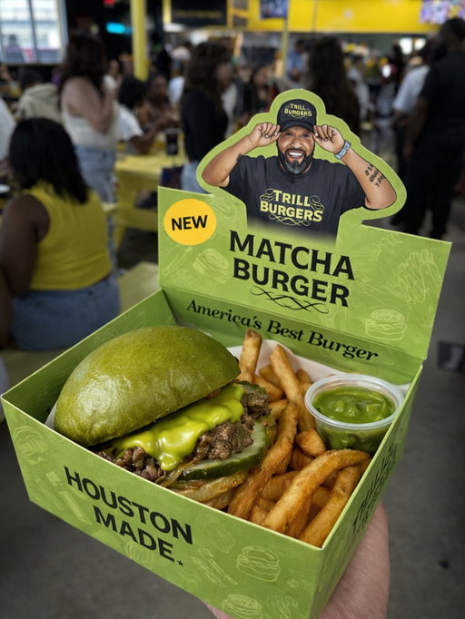 MATCHA BURGER 🍵🍔 — AVAILABLE NEVER
@trillburgers 
You know I’ve been on a matcha kick… so naturally, we had to do the unthinkable.

Introducing the Matcha Burger at Trill Burgers:
• Matcha bun
• Matcha cheese
• Matcha mayo
• Matcha “ketchup”
• Matcha-infused beef
• Matcha-infused pickles
• Matcha-dusted fries
• Matcha milkshake

We really took it there. Houston… y’all ready for this or what? 👀 APRIL FOOLS!