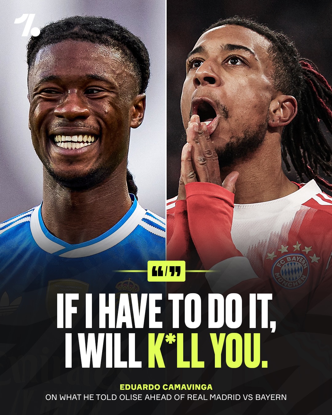 Eduardo Camavinga knows there’s no such thing as friends when Real Madrid take on Bayern in the Champions League 😂 👀 😵

🗣️ “Right now we’re friends, you’re my guy, but in 2 weeks...” 😳 he told @espnfc