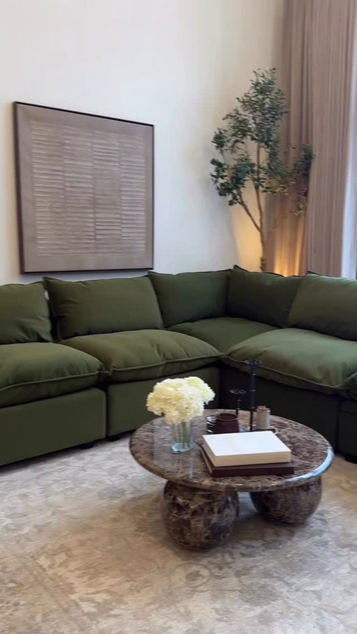 We all deserve to nest. Shop our Anniversary Sale today through April 5, link in our bio. 

🔎 Kova L-Shape + Storage Ottoman in Olive Performance Velvet custom-crafted for @ashleerosehartley