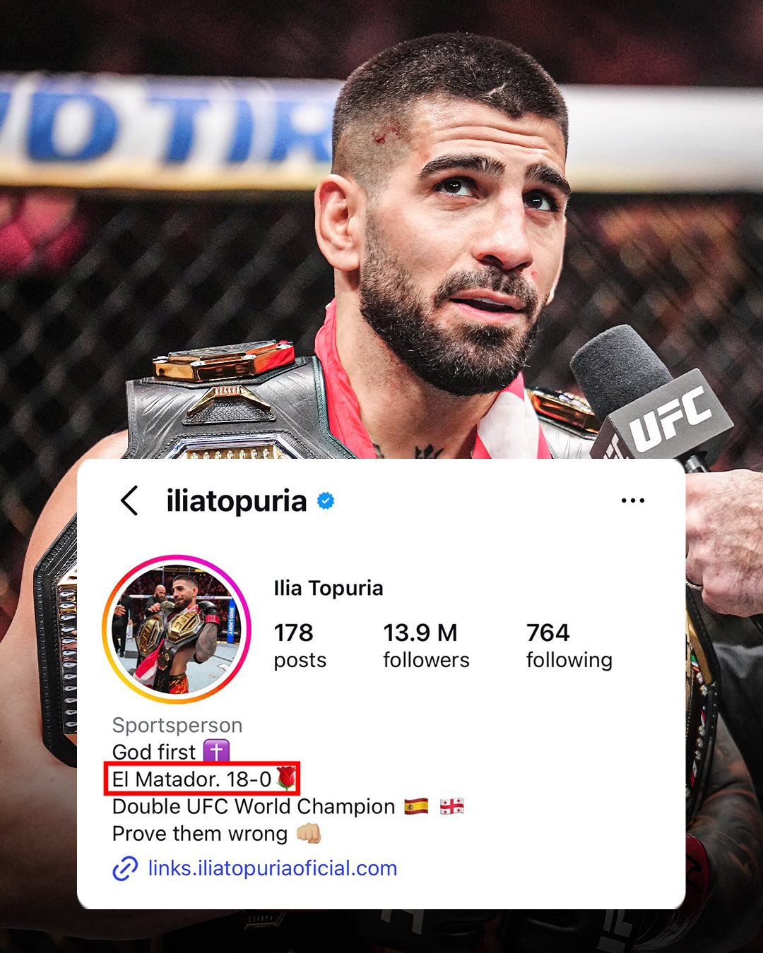 Ilia Topuria updated his Instagram bio to 18-0 ahead of his fight against Justin Gaethje at the White House 👀

Topuria was also seen celebrating before his win against Charles Oliveira last year 😲

Unmatched confidence 🔥 (via @iliatopuria)