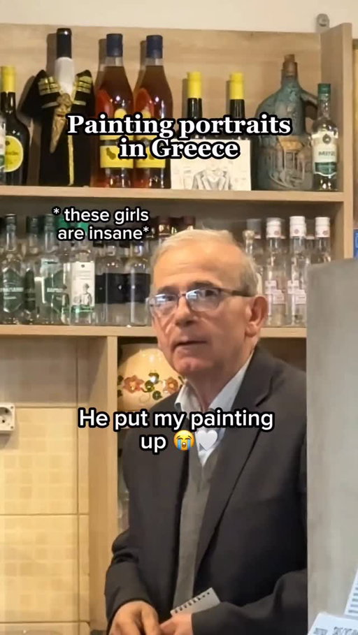 He was sooo cute 😭🤍 say hi to Nikos at The Kyklamino if you’re in Athens!!!🇬🇷

Best priced meal in Greece fr it was like £36~ for everything ah! 

Maybe you’ll see the painting there too!! 

#travel #greece #livepainting #portrait