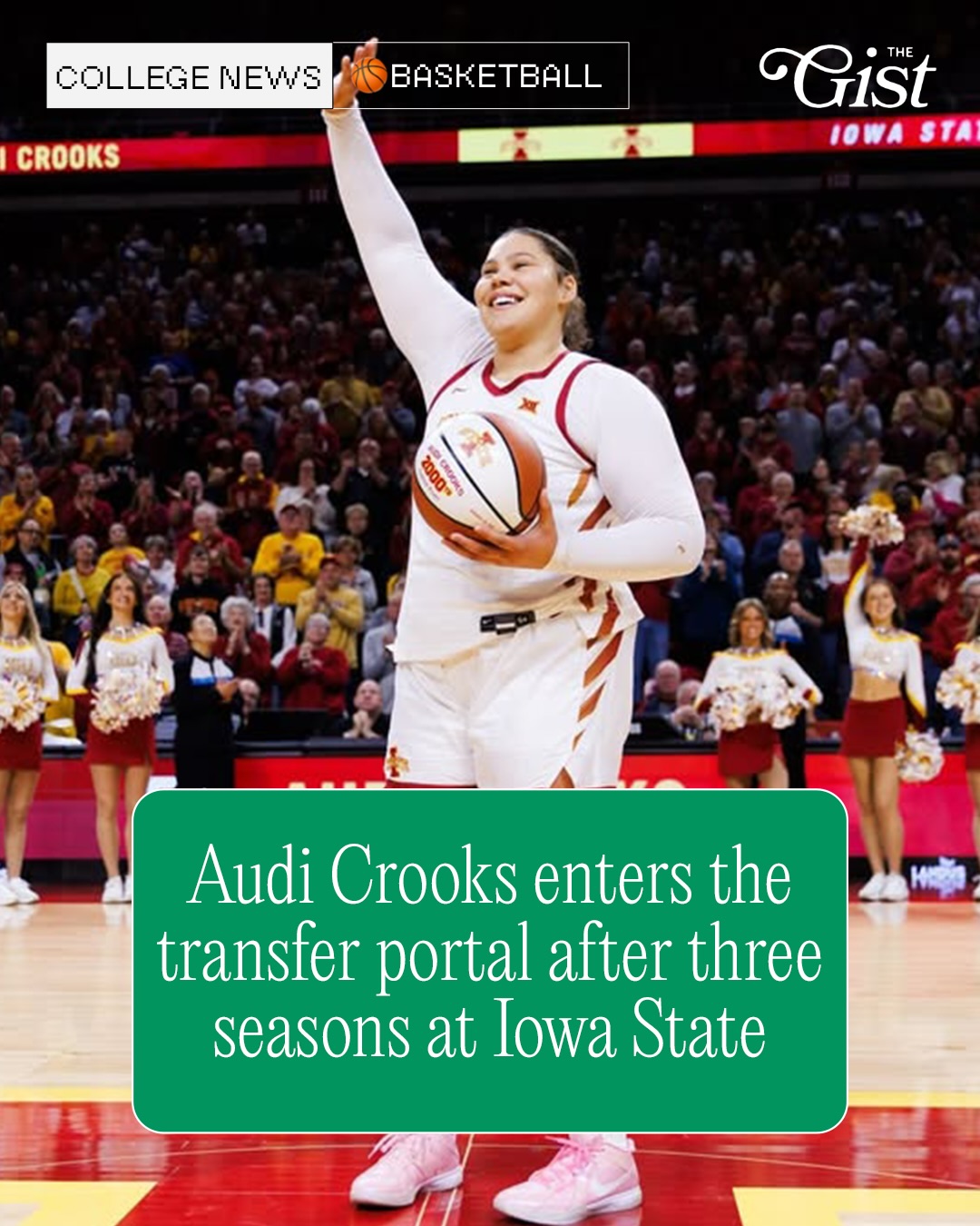 audicrooks55 is on the move ✌️

Audi Crooks announced she’s entering the transfer portal after three seasons with the Iowa State Cyclones women’s basketball team. 🏀

The superstar center averaged 25.8 PPG, 7.7 REB, and 1.7 AST this season, cementing herself as one of the most dominant posts in the country. 💯

She thanked her teammates, coaches, and staff for the memories and support during her time in Ames. ❤️

Now one of the most impactful players in the portal, Crooks is expected to draw major interest across the country. 👀

#NCAA #basketball #womenssports #transferportal