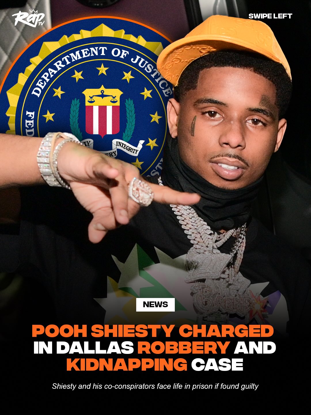 Pooh Shiesty has been charged with kidnapping and robbery in Dallas, Texas‼️

The Department of Justice alleges that Shiesty and eight co-conspirators, including his father, forced Gucci Mane to sign a label release form at g*npoint before robbing and kidnapping the people in Gucci’s studio.

The DOJ stated that Shiesty and his co-conspirators will face life in prison if they’re found guilty on all counts.
