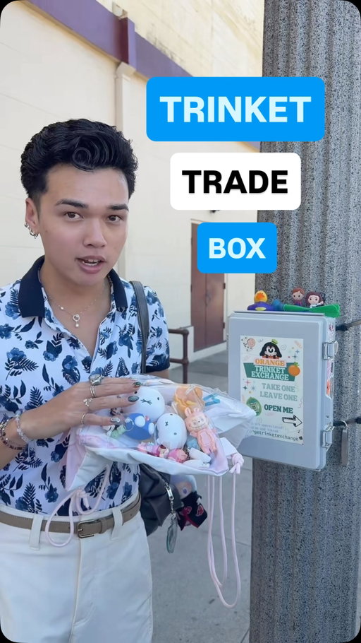YESS I FINALLY FOUND IT 
📍Located Near The Orange Circle (Next To Philz Coffee) 
Crossstreets of Glassel St. and Maple Ave. 
@orangetrinketexchange 
 
 
#trinkettrade #socal #trinkets #labubu #toys