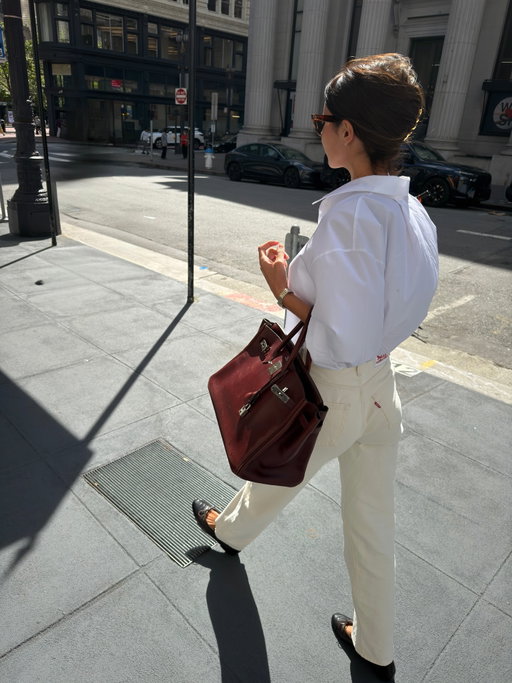 spring in the city and a pop of red