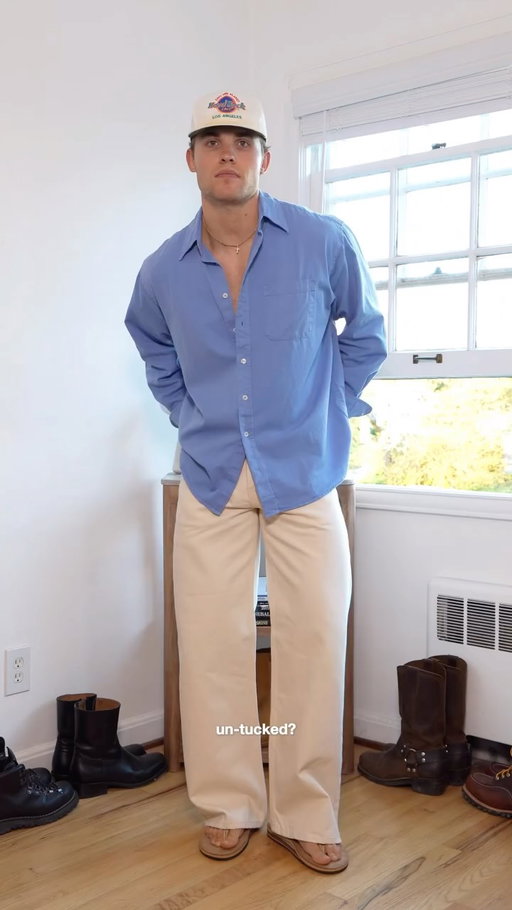 your next outfit (spring)⬇️

If you’re curious where these items are from and their name just comment “info” and I’ll get back to you asap🫱🏼‍🫲🏽

Relaxed, oversized button-ups and off-white denim… does it get any better? I think not🔥

Depending on where you live, the spring is a great time of year to reach for lightweight items that still offer coverage. Long sleeve button-ups are one of my favorite items for this time of year. Easily styled up or down, they will be essential in your spring wardrobe.

This outfit:
Shirt: @everyotherthursday 
Denim: @poolhousenewyork 
Flips: @rainbowsandals 
Hat: @hardrockcafe 
Fragrance: @snif.co 

#mensoutfit #mensoutfitideas #outfits #springoutfit