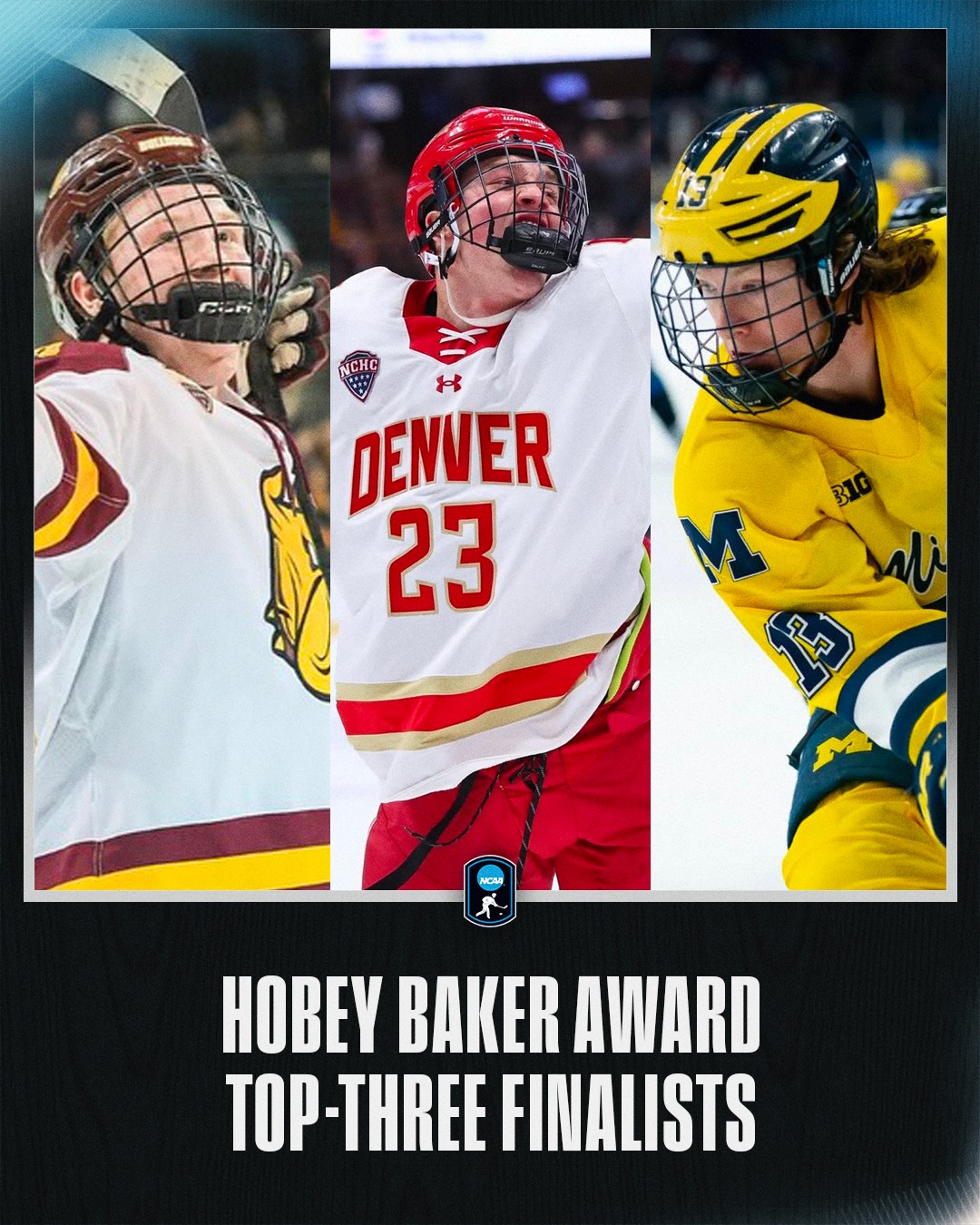 The @hobeybakeraward Top 3️⃣ 🏒🧊

In Vegas for the #MFrozenFour? Attend the award ceremony LIVE ⤵️

📍 Presidio Ballroom at Park MGM Las Vegas
🗓️ Friday, April 10
⏰ 5 PM – 6 PM PST
🎟️ 🆓

Fans can also stream the event on @nhl Network and Youtube 📺

#NCAAHockey