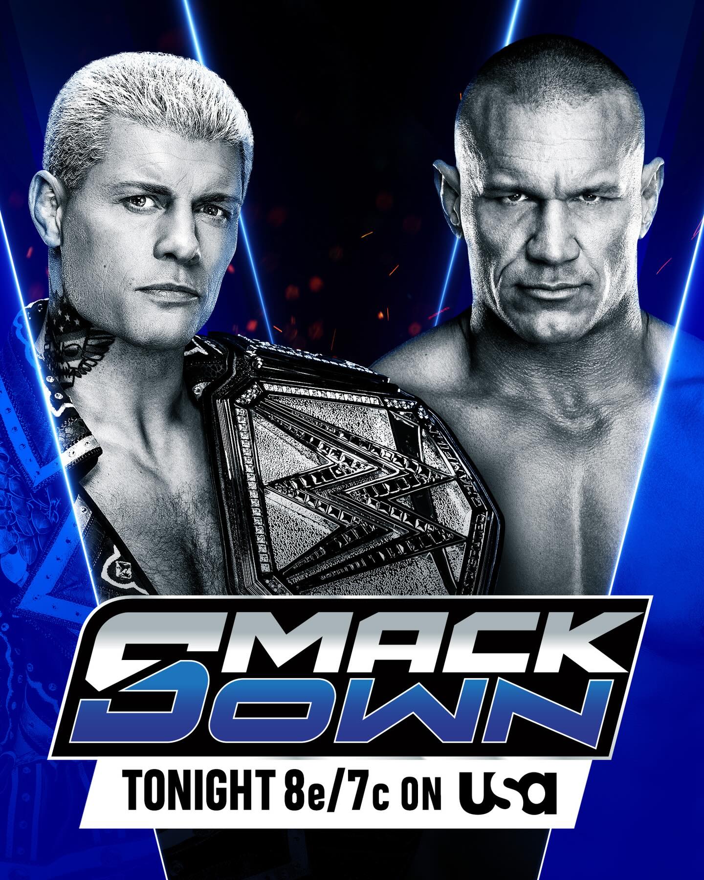 TONIGHT on #SmackDown: 

👀 @americannightmarecody looks to spoil @randyorton’s homecoming on The Road to #WrestleMania 

😈 @rhearipley_wwe vs. Michin

😤 @werewolf_fatu & @dmcintyrewwe address their Unsanctioned Match 

🏆 @samizayn returns as the new United States Champion

🔥 @charlottewwe & @alexa_bliss_wwe_ vs. @itsmebayley & @real_valkyria 

📺: 8 ET/7 CT on @USANetwork