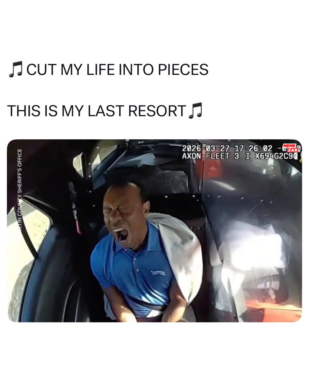 Swipe 😭➡️ The internet did its thing… took a heavy moment and spun it into memes within hours.

After bodycam footage surfaced showing Tiger Woods handcuffed and clearly out of it after his crash, the clip spread fast. People fixated on how confused he seemed, especially the way he kept questioning what was going on, and it quickly took off online.

Not long after, it flipped from concern to content. Screenshots and clips started circulating everywhere as reaction memes and edits. Same pattern every time: something serious hits the timeline, and one frame instantly turns into a meme format.

Like this content? Follow @memezar for more ❤️

#memezar #memes #viralmoments #tigerwoods #bodycam