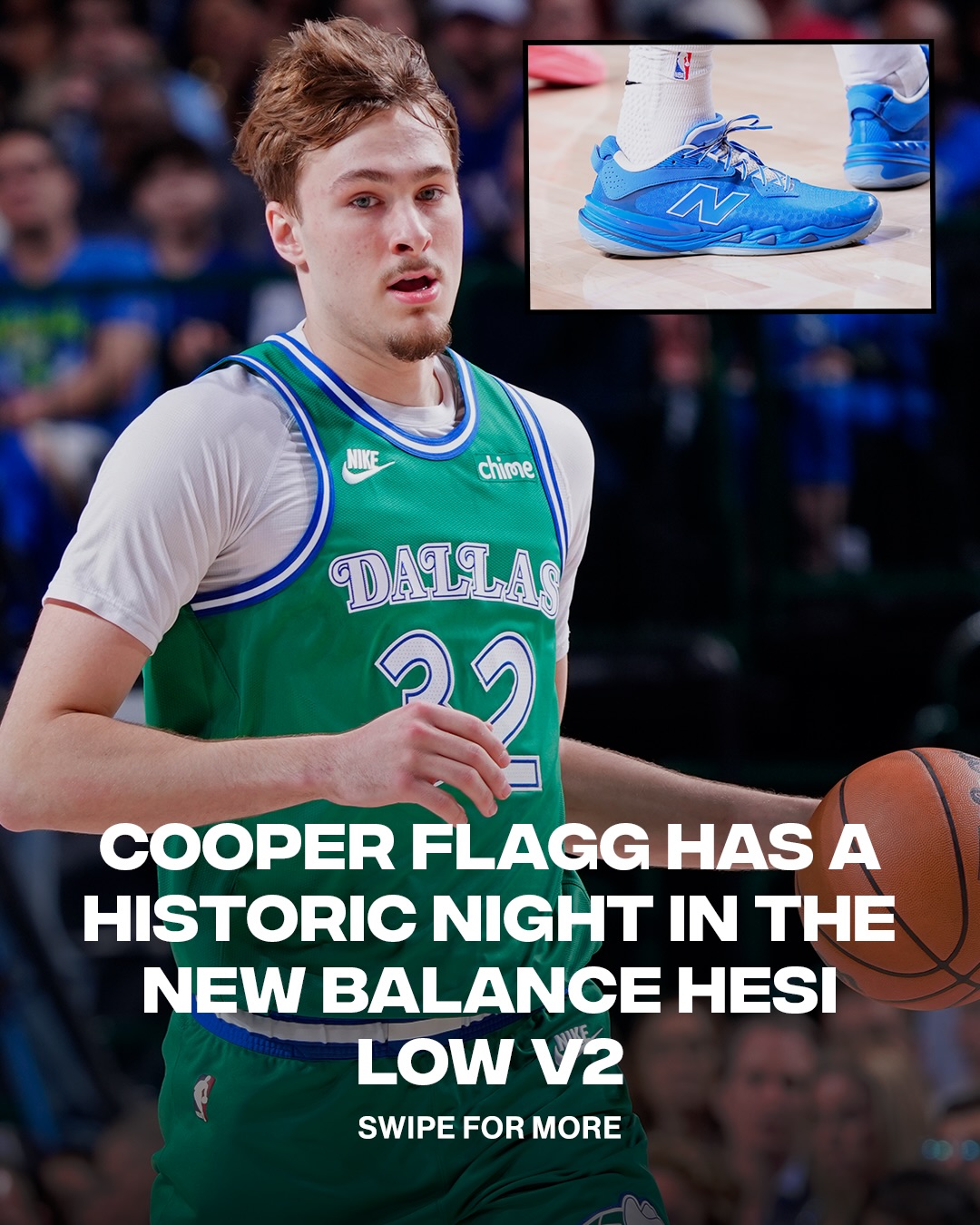 Cooper Flagg rocks the New Balance Hesi Low V2 on his way to dropping 51 points at 19 years-old, as he becomes the youngest player in NBA history to achieve this in a game🫡

📸: GETTY image