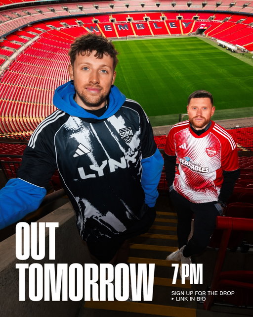 Sidemen FC vs YouTube Allstars! Which side are you on? 

Both kits are available tomorrow 
Sign up for the drop 
Link in bio