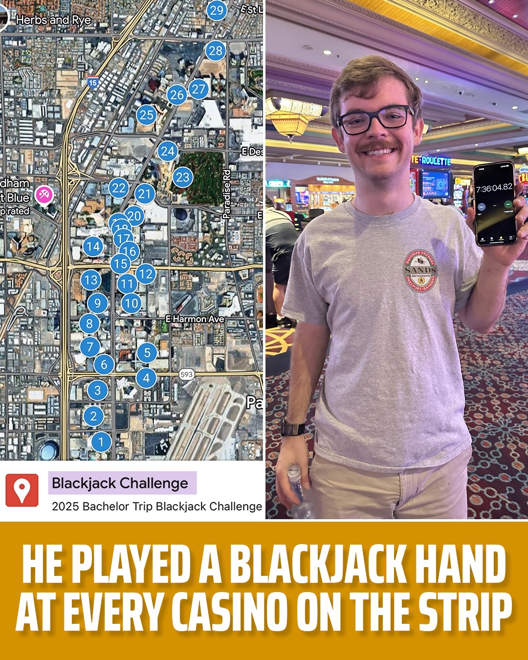 He played a hand of Blackjack at every casino on the Las Vegas strip…

Swipe to the see results 👉 (via HaganMathis/X)