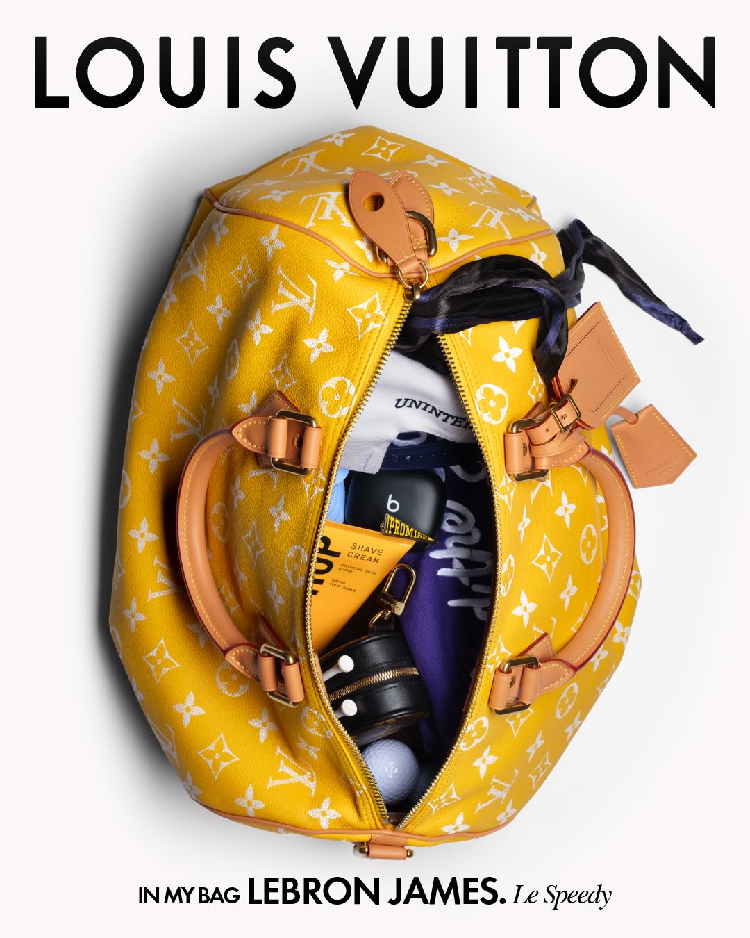 In LeBron James’ bag. Delve into the Friend of the House’s vibrant yellow Speedy and glimpse into his life on the go — from game day to leisure essentials and grooming staples, tucked into the ideal LV Buttersoft leather travel companion. Discover the icon via link in bio.

#LeBronJames #PharrellWilliams #LouisVuitton