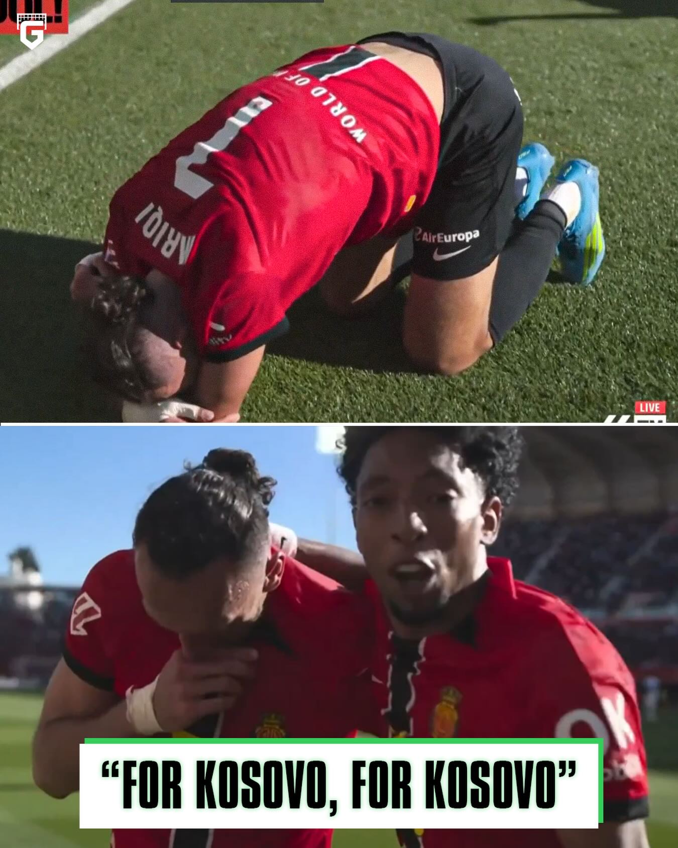 Muriqi broke into tears after the goal, and his teammate Mojica screamed:

 “FOR KOSOVO, FOR KOSOVO!” 🥹🇽🇰

• This week, his country Kosovo failed to qualify for the World Cup.
• This goal takes him just one goal away from Samuel Eto’s club record.
• The goal was a winner against Real Madrid.