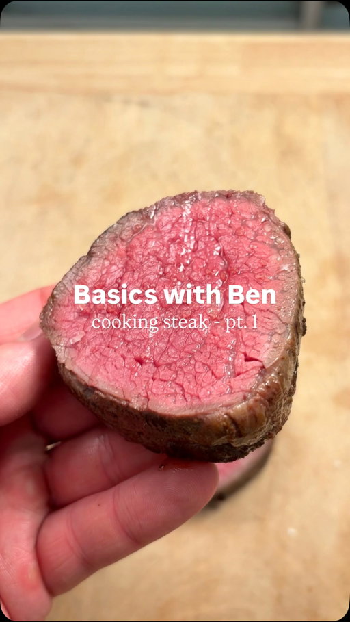How to Cook Steak pt.1 🥩🥩 (Using a Cake Tester ) - BASICS WITH BEN

FULL INSTRUCTIONS BELOW ⬇️ 

DISCLAIMER: there is no one single way of cooking a steak - you will always need to use a mix of feel, intuition and visual cues when cooking a steak. At the end of the day, if your steak is perfectly cooked, that’s all that matters! HOWEVER - I swear by this method, and I’ve cooked thousands of steaks using a cake tester. And if you’re trying to up your steak-cooking game, this is a great tool to do so!

HOW IT WORKS: 

Since a cake tester is made of metal, it conducts heat. Therefor, once it is inserted inside a piece of meat, it will immediately take on the same temperature. For those who don’t know, any "doneness" of a steak (i.e. medium rare, well done…) corresponds to a specific temperature. By knowing the internal temperature of a steak, you know how well it is cooked! And that’s what a cake tester helps you achieve. 

In my opinion, what’s far more important than the "finished temperature" of a specific doneness, is the temperature in which you should pull the steak in order to achieve your final desired doneness. The reasoning behind this, is that a steak will rise by 5-10 degrees while resting, so the temperature in which you pull the steak is critical. When I’m using a cake tester, I’m always looking for the perfect "pull temperature", which is different depending on how you like your steak cooked. 

In the case of a medium-rare steak (which is how I like most of my steaks cooked), it should be removed from the heat when it’s internal temperature is between 42 and 45 degrees Celsius, in order to reach a final temperature in the mid-50s. While these numbers may seem obscure, when you feel this temperature on a sensitive area of skin - either your inner wrist, or below your lower lip it’s is pretty easily recognizable.

INSTRUCTIONS CONTINUE IN THE COMMENTS ⬇️

#steak #steaks #caketester #homecooking #recipe