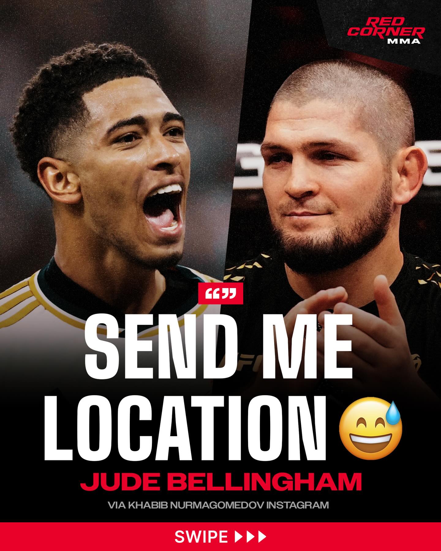 Khabib Nurmagomedov found himself in a very different setting this week, stepping into a Real Madrid training session and sharing a moment with Jude Bellingham. Khabib filmed Bellingham saying “send me location”, a playful nod to the line he once aimed at Conor McGregor. There has been mutual respect there for a while too, with Khabib previously copying Bellingham’s celebration on Instagram and tagging him in it. Now he is stood pitchside watching him train in Madrid, a natural crossover between two huge names from completely different worlds. 🌏🌍

Via @khabib_nurmagomedov
