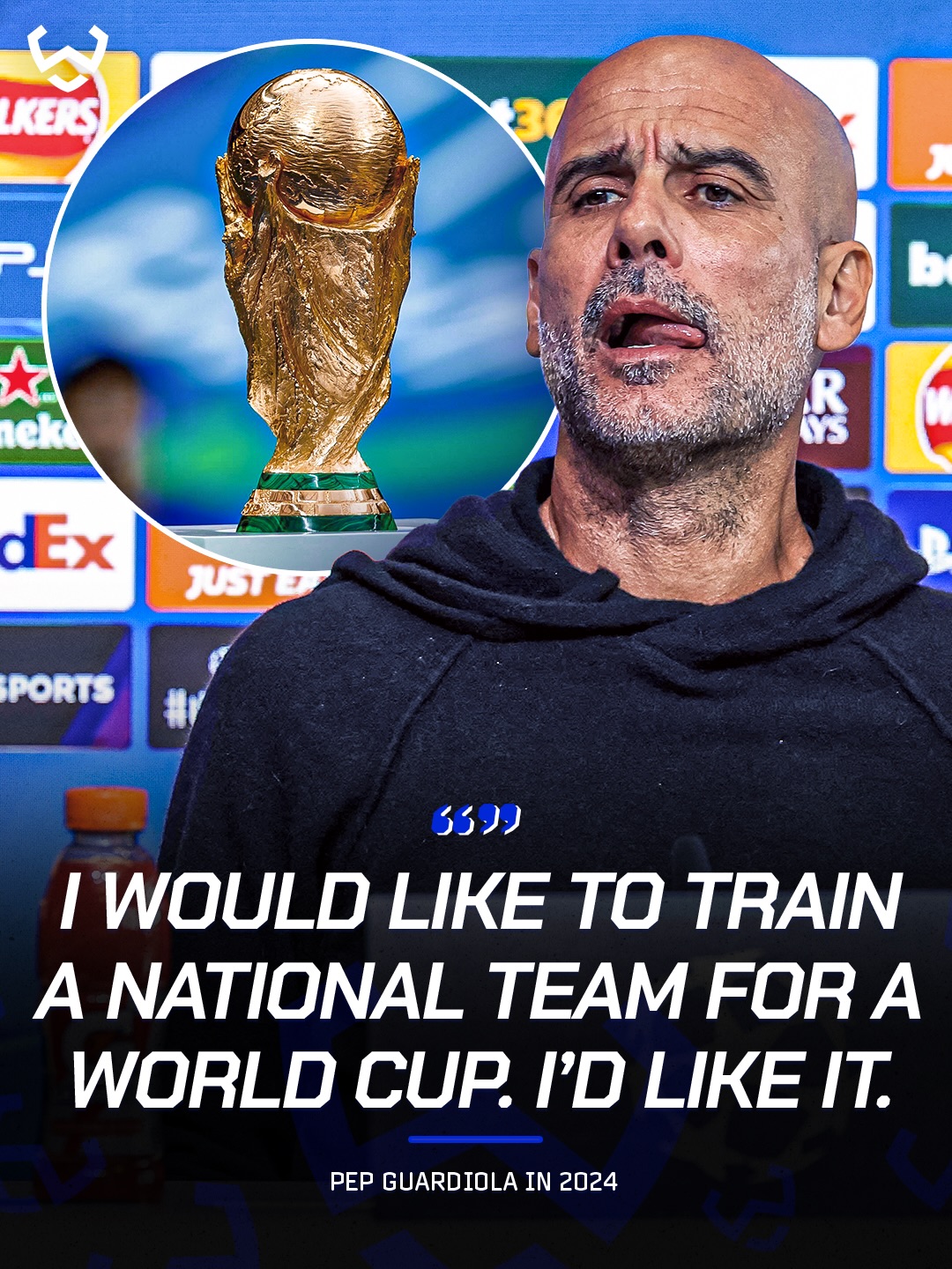 Pep Guardiola revealed he would be open to managing a national team in the future 👀🗣️

Pep Guardiola in 2024: “A national team. I would like to train a national team for a World Cup or a European Championship. I would like that.”

“I don’t know who would want me! To work for a national team they have to want you, just like a club.”

“I never thought about it like that [with the goal to win a World Cup],”

“When I started in this I never thought about winning a league title or winning the Champions League. No. I thought, I have a job? OK.

“I would like to have the experience of living through a World Cup, or a Euro, or a Copa América, or whatever it is. I would like that. I don’t know when that would be if that is five, 10, 15 years from now but I would like to have the experience of being a manager in a World Cup.”