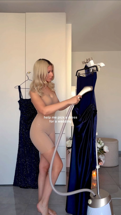Help me pick my wedding guest dress!! 😭 Dress 1 or 2? Vote below ⬇️ I’m obsessed with the 2nd dress 💙/ad Can we talk about this @honeylove super seamless undergarment? Offers support, snatches you in and yes, it’s bathroom friendly haha!! Tag a bestie who would love these dresses 👭 

Undergarment: HONEYLOVE