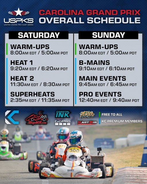 The inaugural round of the United States Pro Kart Series is here with the Carolina Grand Prix!

To watch the Heats and Main Events LIVE, you need to be a KC Premium Member. Sign up on an Android or PC for $9.99/month at the link below. Do NOT sign up on an iOS device, as Apple tacks on a $3 monthly service charge.

@unitedstatesprokartseries // @shopakr // @trackhousemotorplex