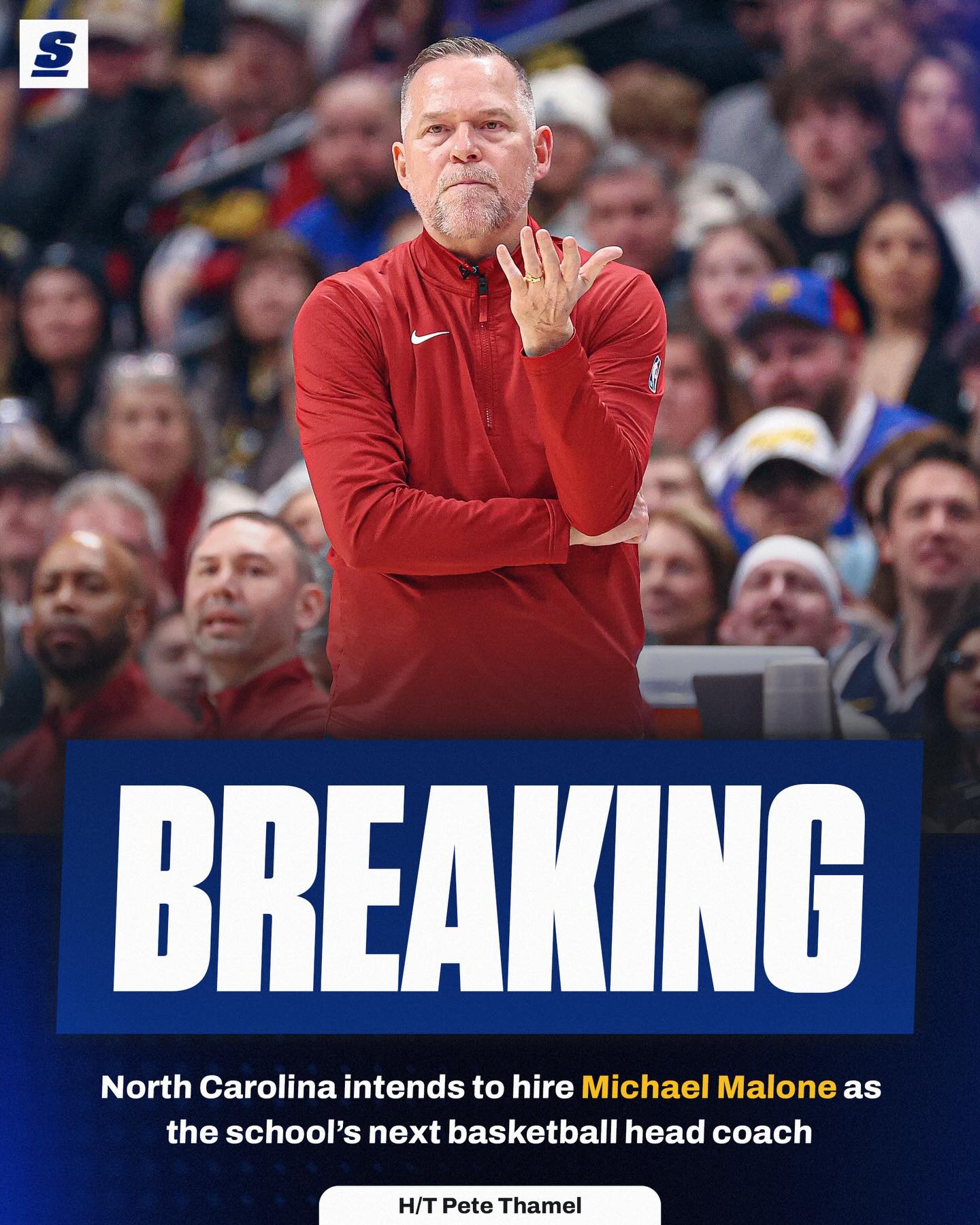 Former Nuggets head coach Michael Malone will reportedly be the next head coach for the North Carolina Tar Heels. Good move? 👀🤔
[h/t Pete Thamel]