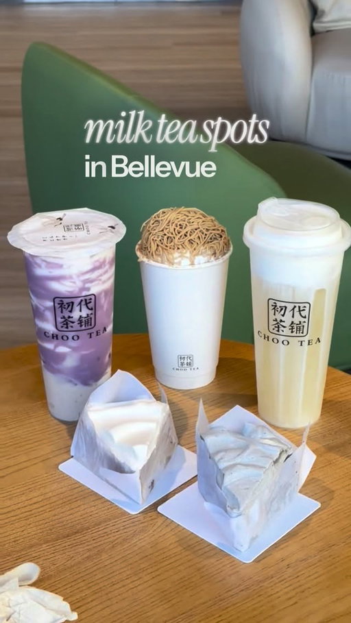 i’m such a fan of @chooteabellevue 🧋 came for the mont blanc milk tea… but stayed for the taro sweet potato milk, black sesame basque cheesecake, and banana bread basque cheesecake 😭 Very spacious, perfect for working/studying! I will definitely be coming here often! 

📍Choo Tea, 
155 108th Ave NE, Ste 101, Bellevue, WA 98004
