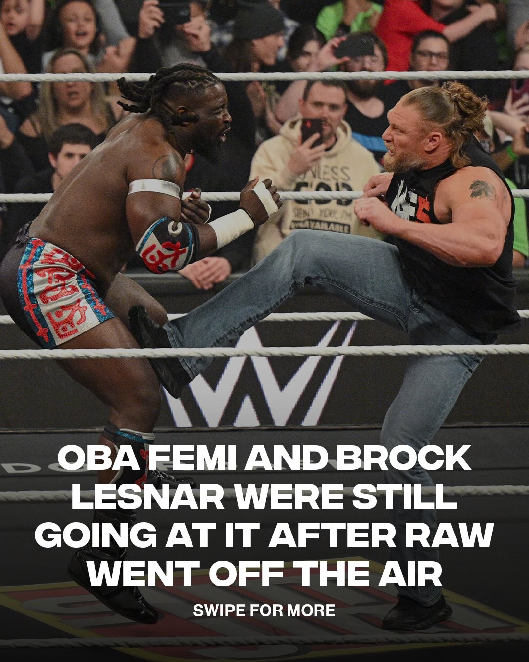 Oba Femi and Brock Lesnar was still tryna throw blows after Raw went off air 😳

(via @wwe)