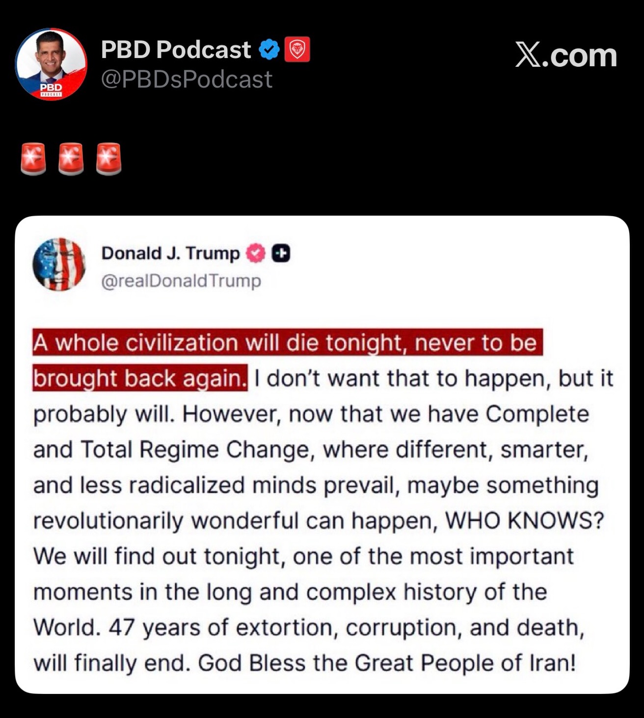 Latest from President Trump