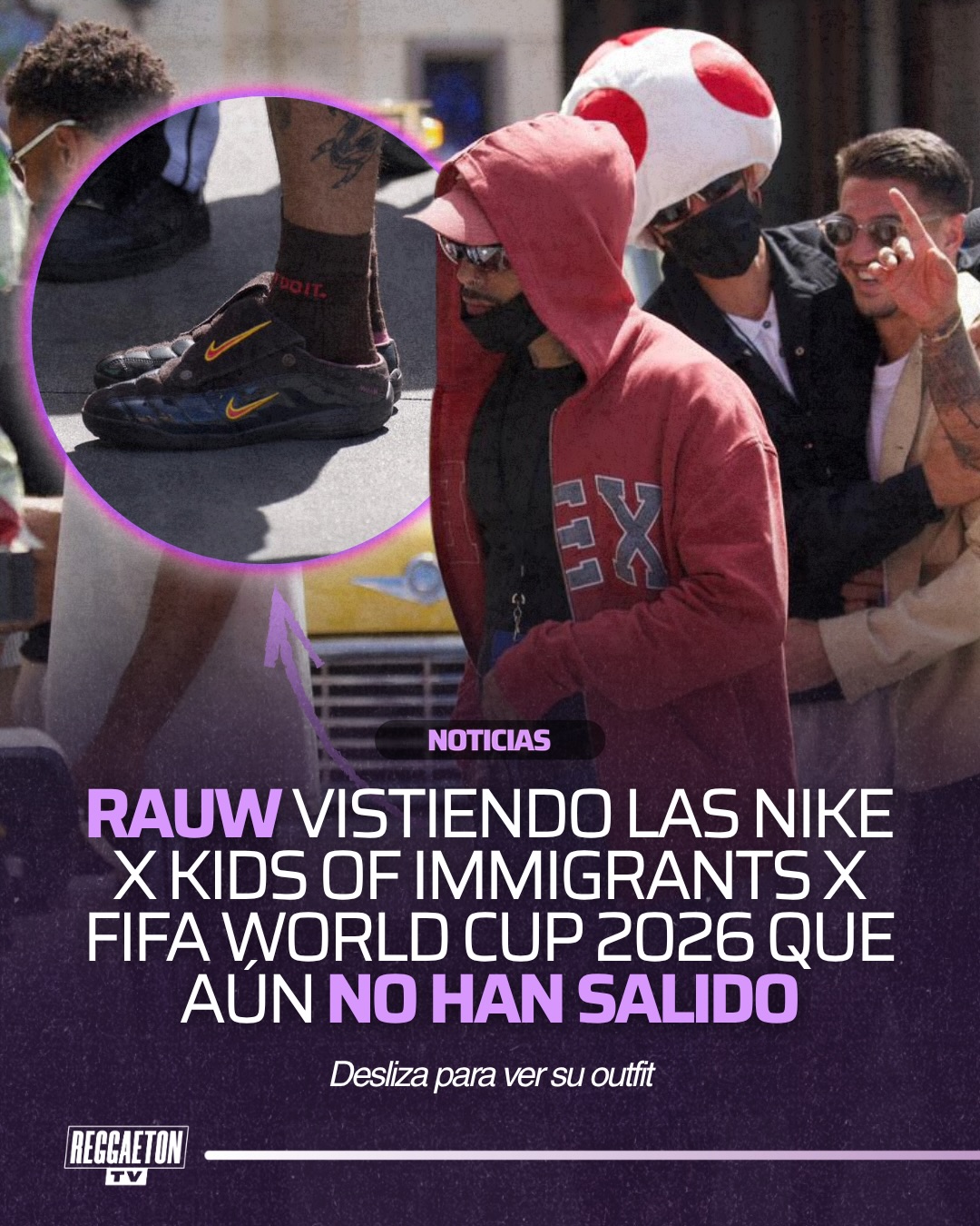 #RauwAlejandro fue visto usando las zapatillas unreleased de Nike x Kids Of Immigration x FIFA World Cup 2026‼️🔥 Qué tal se ven⁉️⬇️