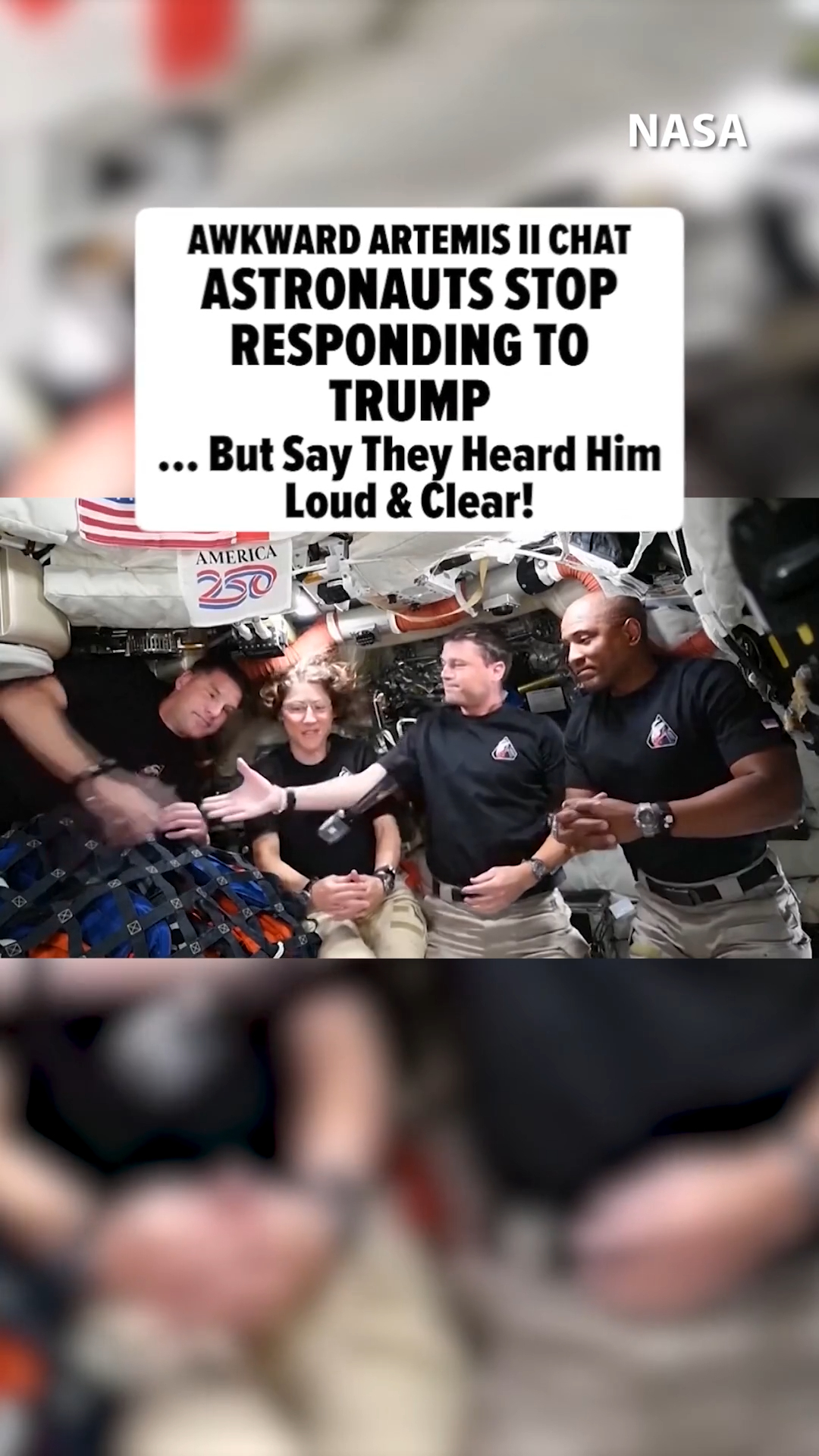 President Trump’s call with the Artemis II crew had a seriously awkward moment when the crew seemingly decided they were done talking to him—and the prez blamed it on a glitch! 🤔

🎥: NASA