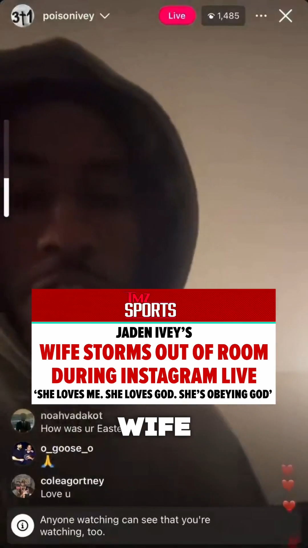 Jaden Ivey has taken to Instagram live once again but this time with his wife… who seems like she wants absolutely nothing to do with it. 😬