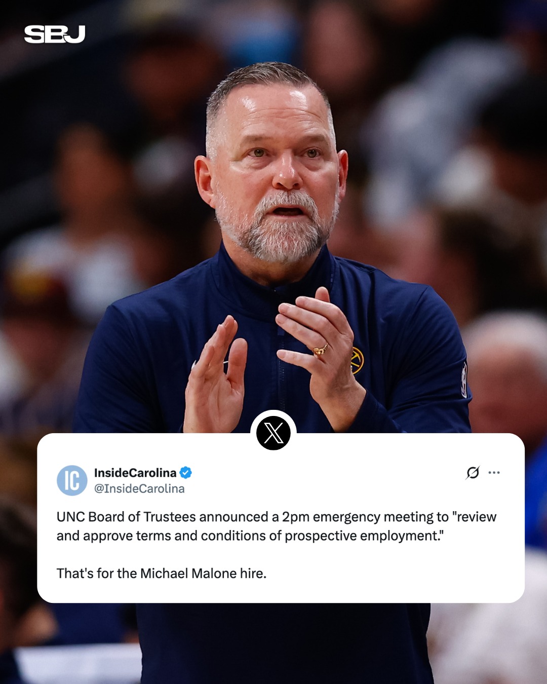 UNC is making a statement with the hire of Michael Malone to lead men’s hoops 🏀

This time, it feels different.

After a fragmented search that landed Bill Belichick, UNC leadership reportedly showed a united front with AD Bubba Cunningham and incoming AD Steve Newmark aligned from day one.

Why it matters:
• No buyout for Malone
• Stronger donor alignment
• Clearer leadership behind the scenes

With boosters ready to re-engage and resources expected to follow, UNC is positioning its program to compete at the highest level again.