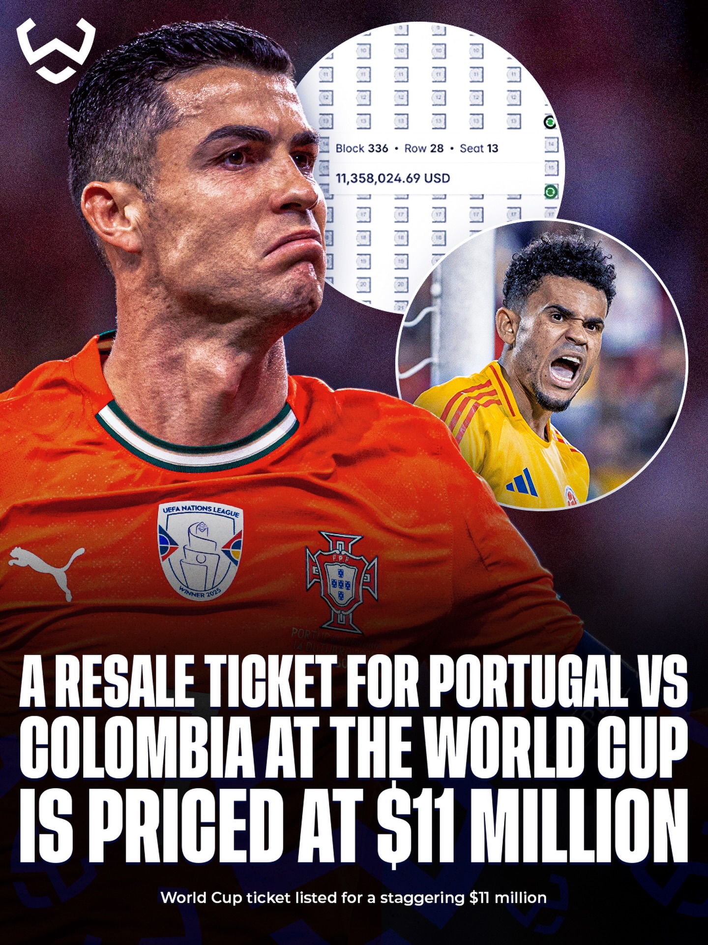 A resale ticket for Portugal vs Colombia at the World Cup in Miami is reportedly going for $11 million 😭💰

(Via X: @roberto_1206 )
